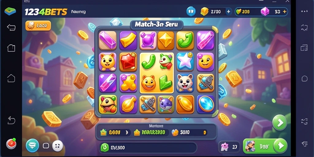 Tampilan gameplay 1234BETS yang menantang dalam gaya Match-3.