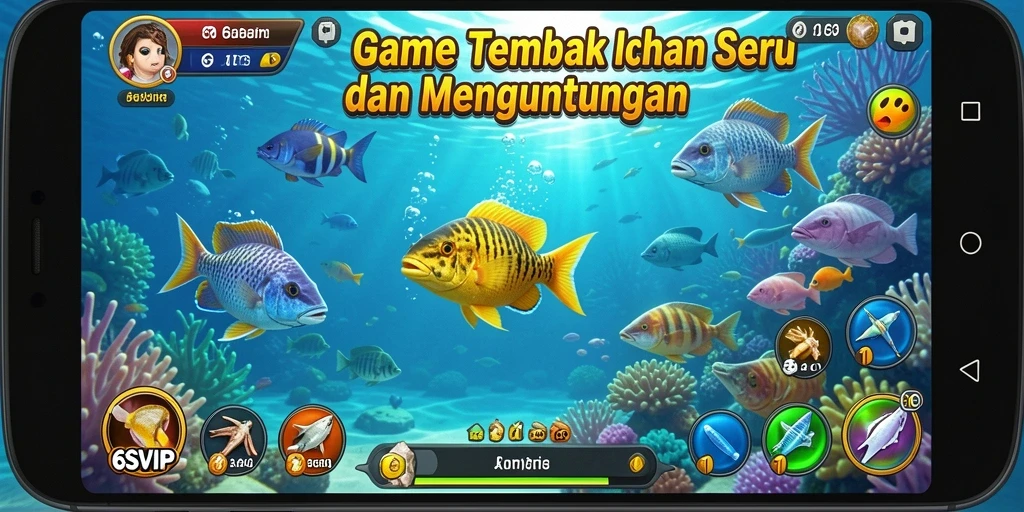 Screenshot gameplay Tembak Ikan 6SVIP yang menampilkan aksi seru di bawah laut.