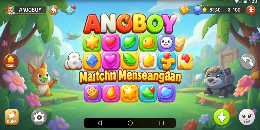 Tampilan gameplay ANOBOY dengan kombinasi warna cerah.