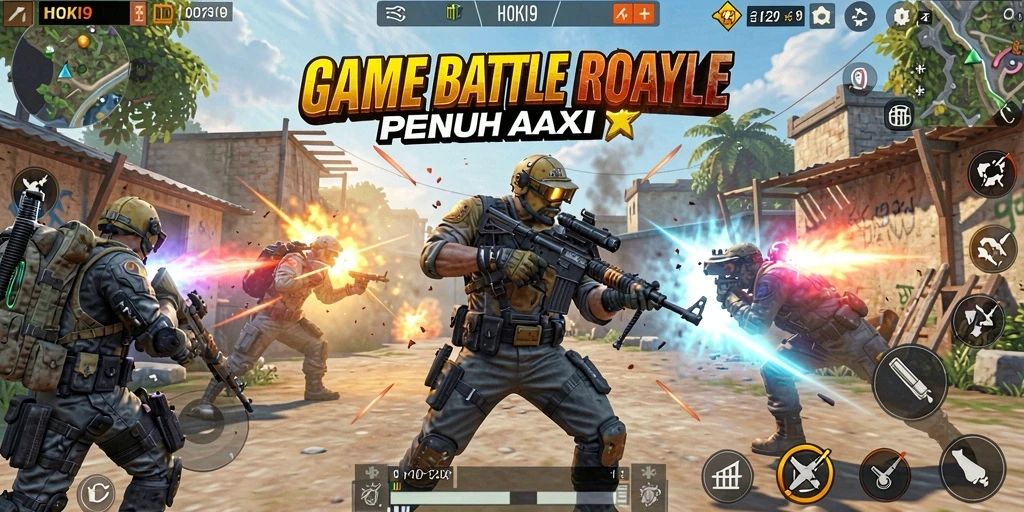 Screenshot HOKI9 menampilkan aksi pertarungan intens dalam game Battle Royale.