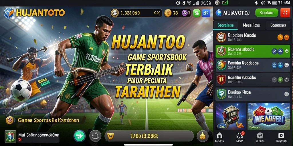 Tangkapan layar HUJANTOTO menampilkan antarmuka aplikasi Sportsbook yang menarik.