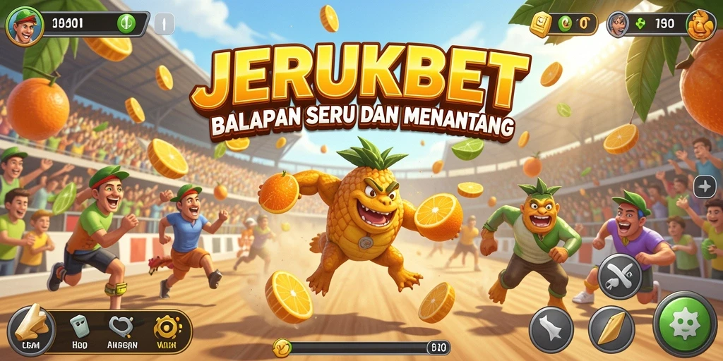 Tampilan gameplay seru di JERUKBET dengan mobil balap yang cepat.