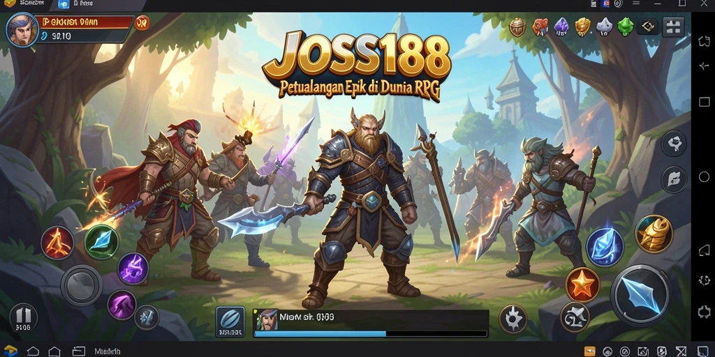 Screenshot gameplay JOSS188 dengan karakter dan musuh dalam pertarungan RPG.