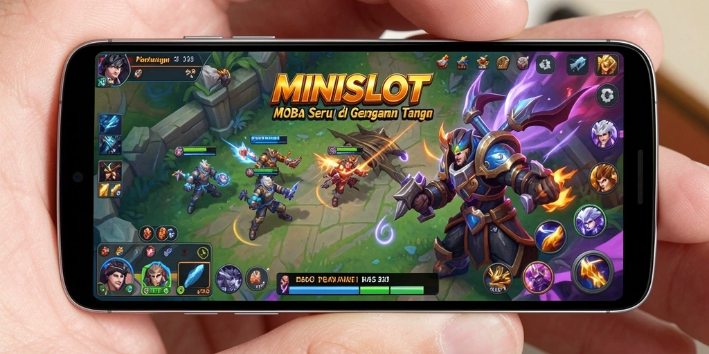 Screenshot gameplay mendebarkan dari MINISLOT, menunjukkan pertarungan tim.