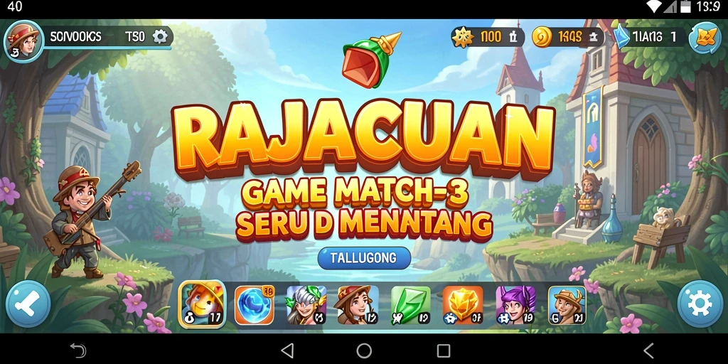 Tampilan gameplay seru dari RAJACUAN dengan elemen Match-3 yang berwarna.
