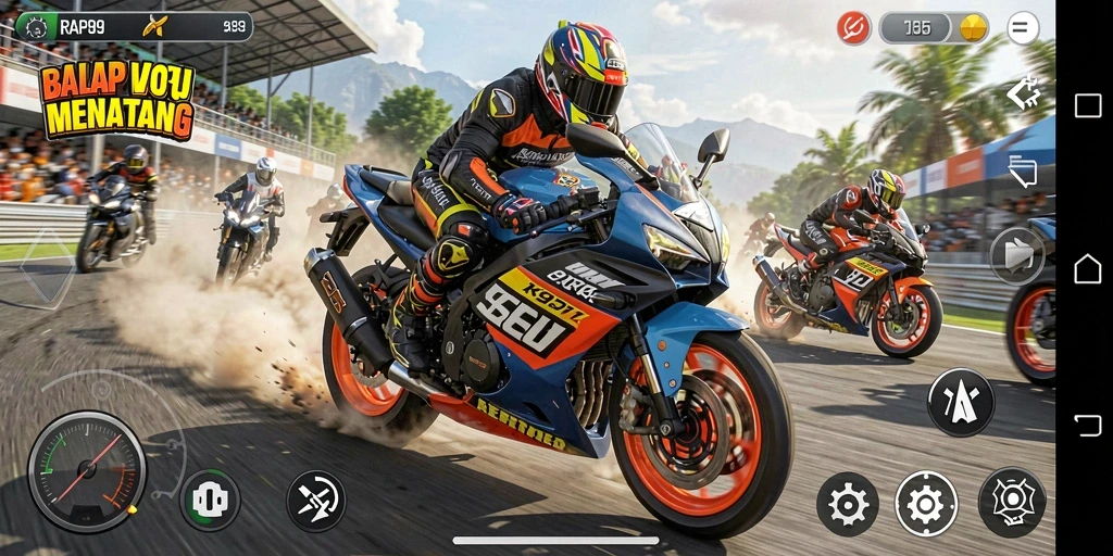 Gameplay balapan motor yang menegangkan dan seru.