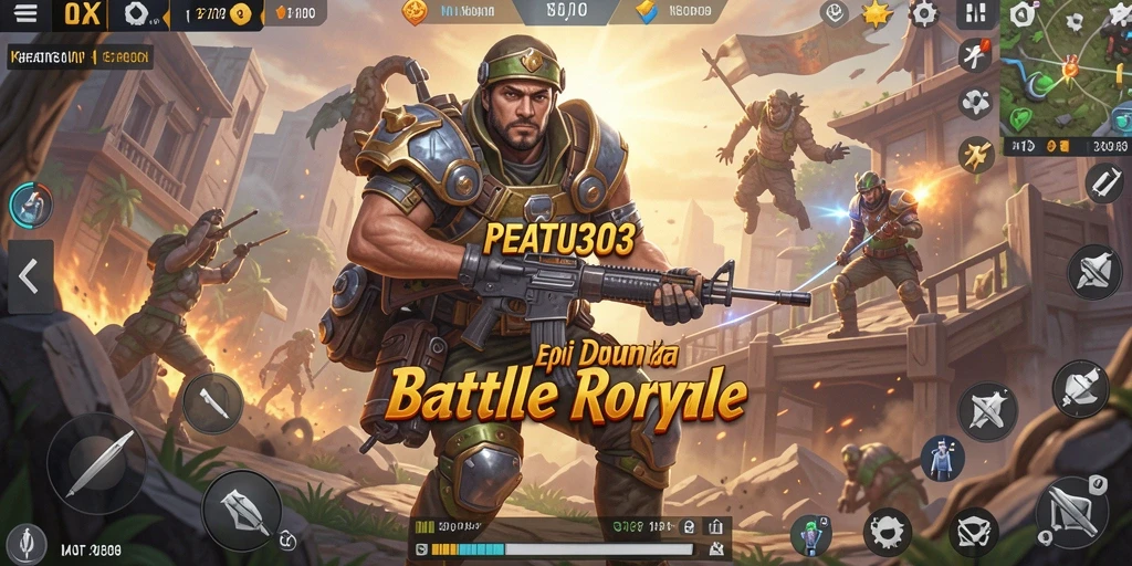 Screenshot utama RATU303 menampilkan aksi seru pertempuran Battle Royale.