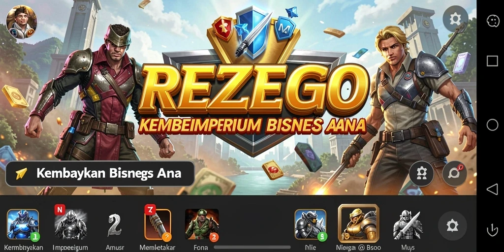 Screenshot utama REZEGO menampilkan strategi membangun bisnis Tycoon.