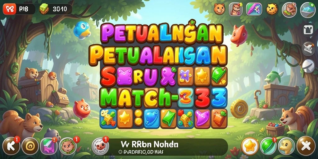 Tampilan gameplay RP8 dengan objek Match-3 yang penuh warna.