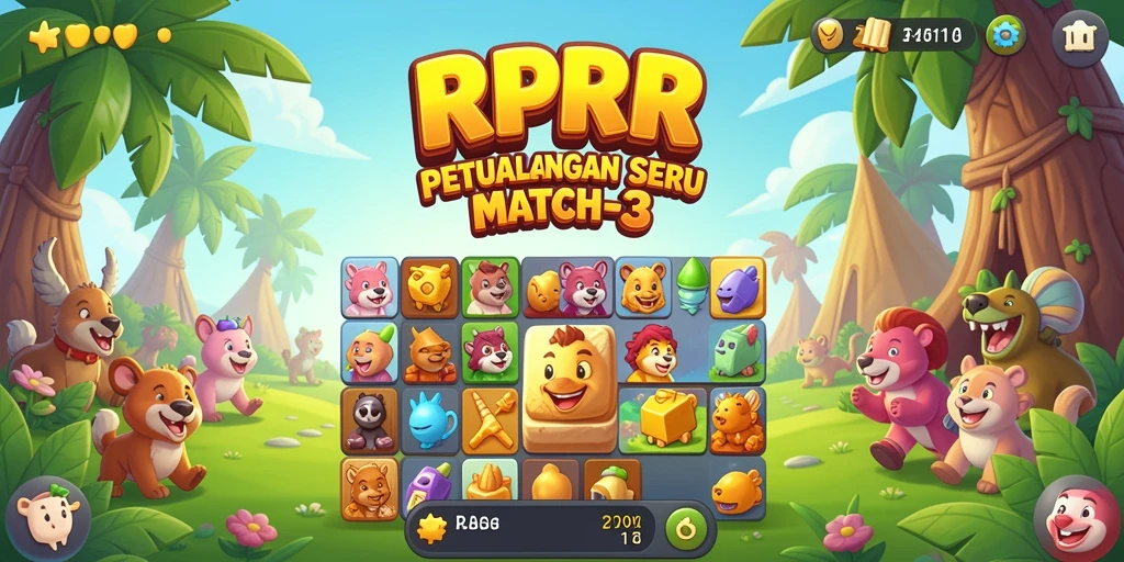 Screenshot dari gameplay RPRR memperlihatkan aksi mencocokkan permata yang seru.