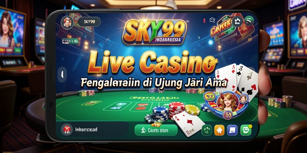 Screenshot dari gameplay Live Casino yang menampilkan dealer dan pemain.