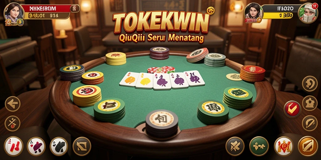 Tampilan gameplay seru dalam TOKEKWIN dengan kartu QiuQiu.