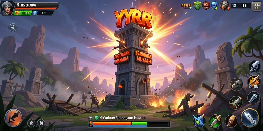 Gameplay dinamis YYRR dengan menara pertahanan yang strategis.